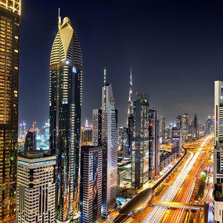Andrew Prokos, Sheikh Zayed Road Towers at Night, Dubai