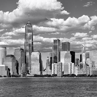 Panoramic Skyline of Lower Manhattan and World Trade Center (B&W) art for sale