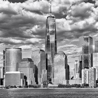 View of the World Trade Center and Hudson River (B&W) art for sale