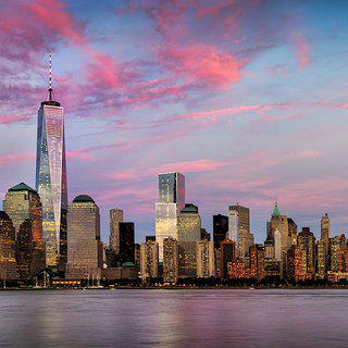 Andrew Prokos, View of Lower Manhattan and World Trade Center at Dusk