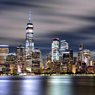 Panoramic Skyline of Manhattan and World Trade Center at Night art for sale