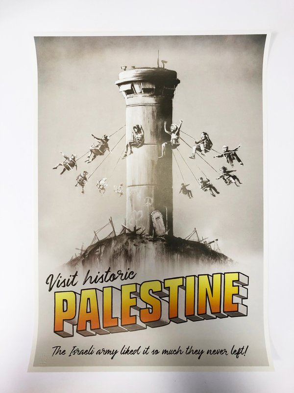 Free Palestine political advertising poster reproduction.