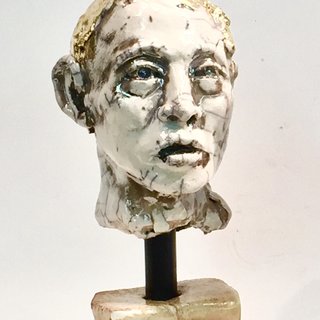 Man's Head- Raku with Gold Leaf art for sale