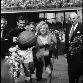 Bob Henriques, New York City. US actress Marilyn Monroe opening the USA-Israel Football International at Ebbets Field, home of the Brooklyn Dodgers. 1959.