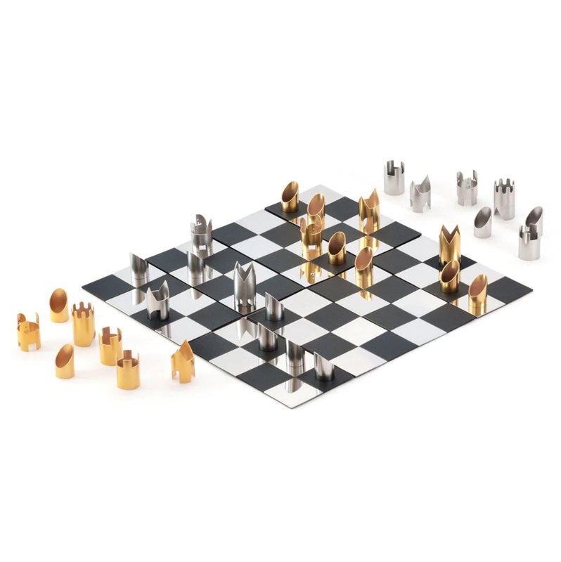 14 ART DECO Metal Chess Board Set Designer King 4 -  UK