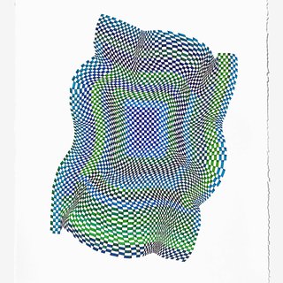 Dana Piazza, Squares 17- abstract geometric green and blue drawing