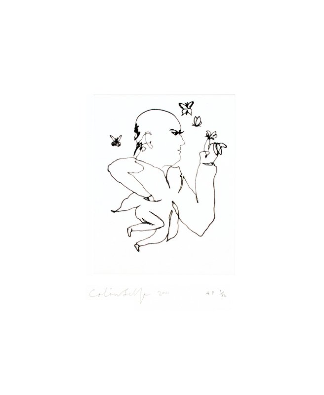 view:4849 - Eastern Pavillions Portfolio, Eastern Pavillions Portfolio - Colin Self, How He Feels in the Presence of Butterflies, 2012, drypoint on copper