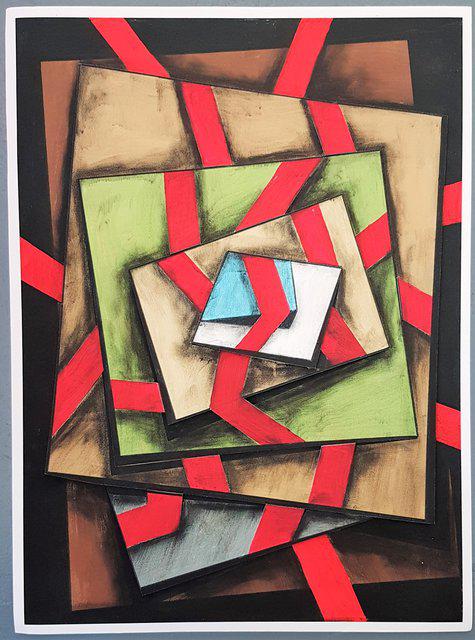 Eduard Diem - Geometric Composition #3 (3D-construction, Op Art, Lyonel Feininger), Print
