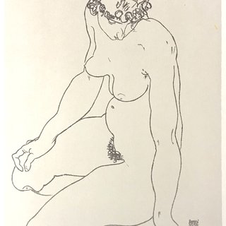 Egon Schiele, Kneeling Female Nude, Turning to Right