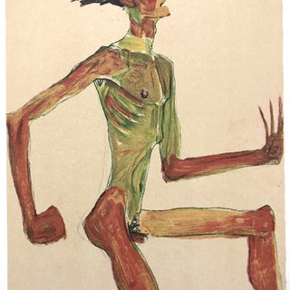 Egon Schiele, Kneeling Male Nude in Profile, Facing Right