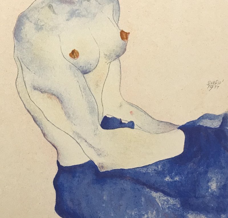 view:22167 - Egon Schiele, Seated Girl with Bare Torso and Light Blue Skirt - 