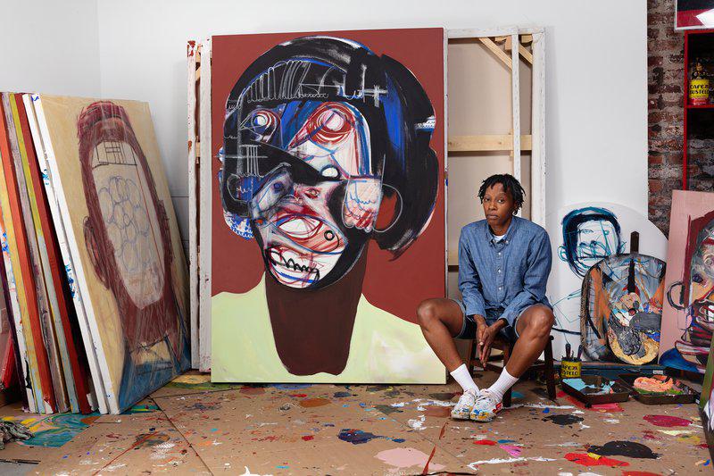 view:41373 - Genesis Tramaine, Black Woman University - Artist with original painting. Photography by Lance Brewer.