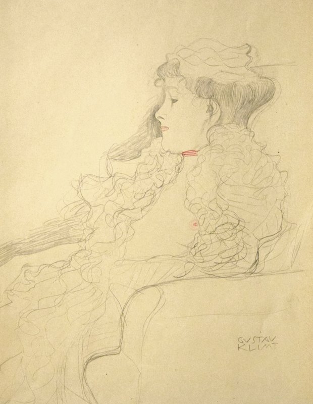 Gustav Klimt, Sketched Portrait: Lady with Scarf