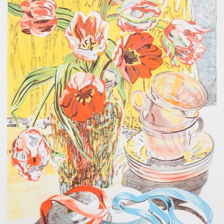Janet Fish, Tulips and Teacups
