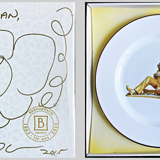 Original flower drawing AND Limited Edition porcelain plate inside: Banality Series (Service Plate), Michael Jackson and Bubbles)