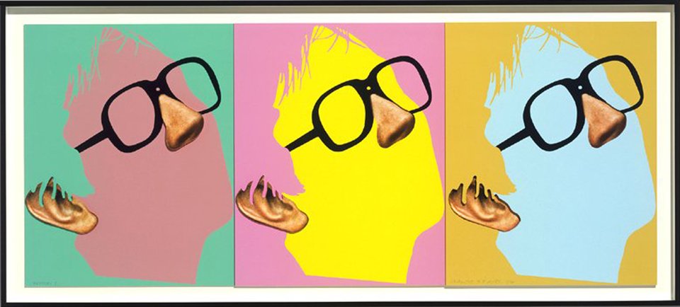 John Baldessari, One Face (Three Versions) with Nose, Ear and Glasses