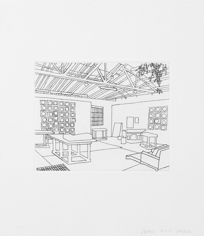 Jonas Wood - Bball Studio, 2019 Etching on white Rives BFK paper Edition