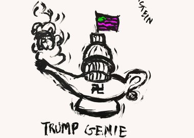 work by Judith Bernstein - Trump Genie – Green & Purple Flag #:47359