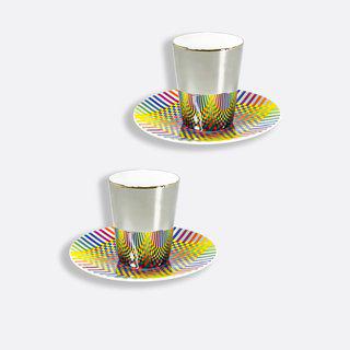 Julio Le Parc, Surface Colorée B29, Platinum espresso cups and saucers (Set of 2)