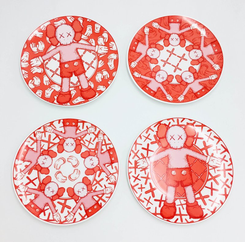 KAWS - Limited Ceramic Plate Set (Set of 4) - Red for Sale | Artspace