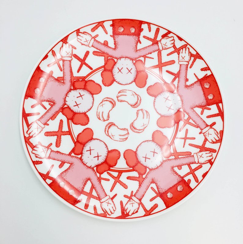 view:31891 - KAWS, Limited Ceramic Plate Set (Set of 4) - Red - 