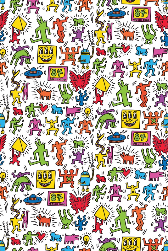 Keith Haring - Three Eyed Face Wallpaper (kaleidoscope Colors) For Sale 