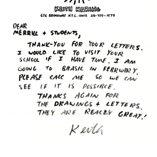 Keith Haring, Handwritten, Hand Signed Letter on Private Stationery, ca.1987