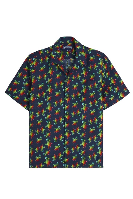 Vilebrequin x Kenny Scharf - Men Bowling Shirt Linen Tortues Rainbow Multicolor