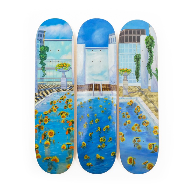 Home Sweet Home: Sunflower Pool Skateboard Original Artwork