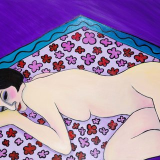 Maxine Smith, Nude on floral rug