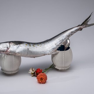 Melanie Sherman, Memento Mori- Cups with Fish, Flowers