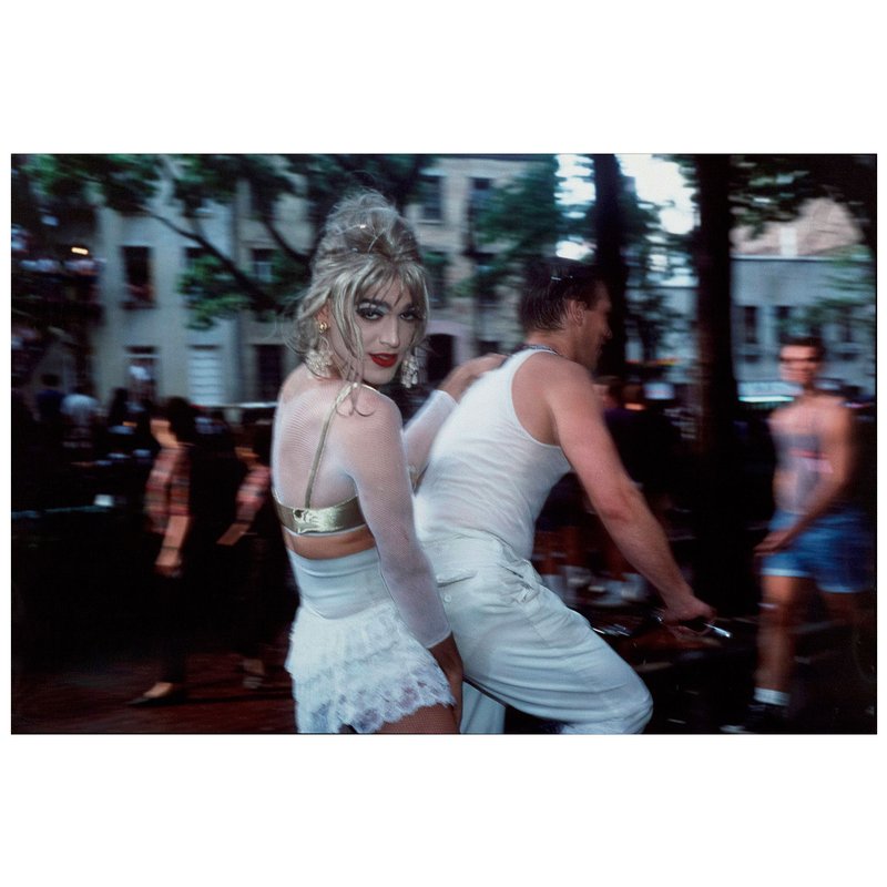 Jimmy Paulette on David's bicycle, 1991, by Nan Goldin