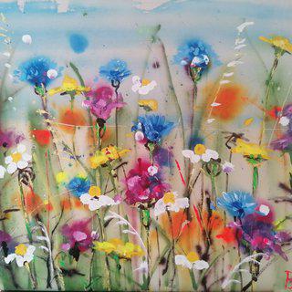 Daisies and cornflowers art for sale