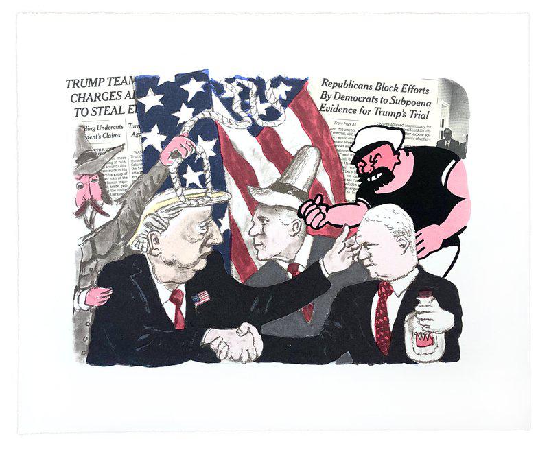 view:45076 - Red Grooms, Untitled (Trump Impeachment Trial), Suite of Five Lithographs - 