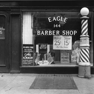 Rudy Burckhardt, New York, 1940. [Barber shop window]