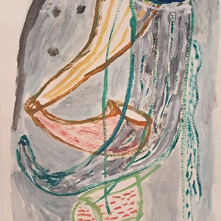 Shai Yehezkelli, Self Portrait with Three Shofars and a Pantyhose