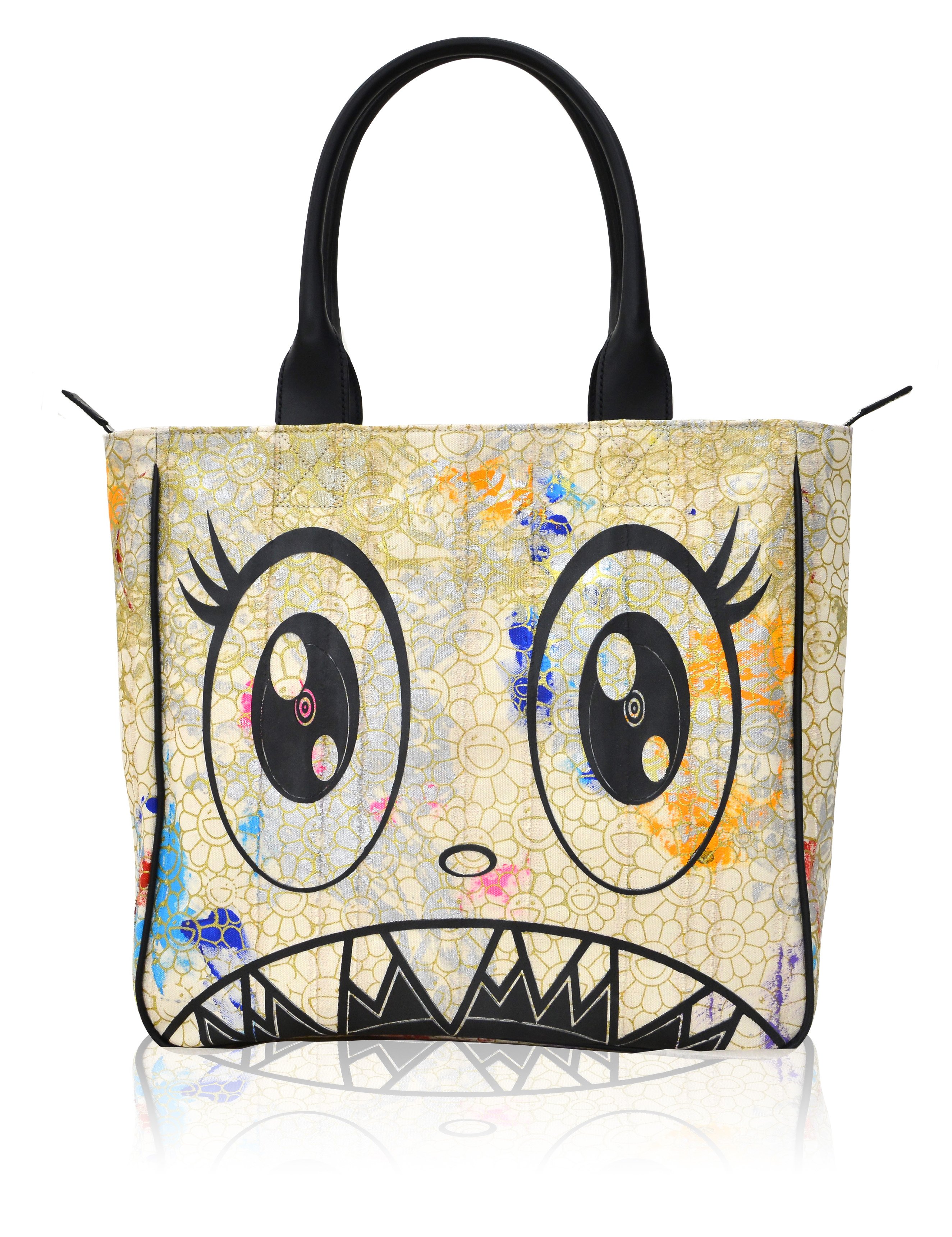 Takashi Murakami - Canvas Handbag - Gold flowers / black artwork ...