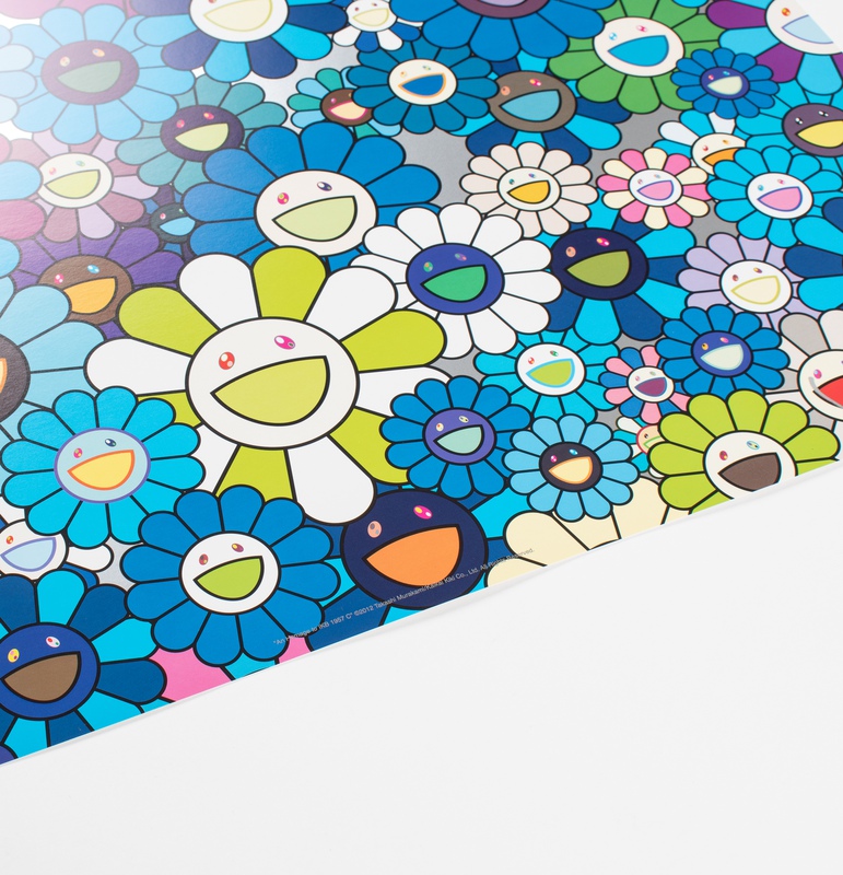 Repurposed Takashi Murakami Flowers Canvas and Leather Card 