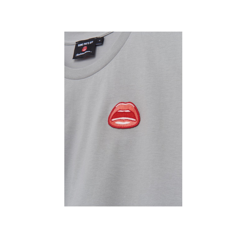 view:85012 - Tom Wesselmann, Mouth Icon Patch T-Shirt (Unisex) - Gray - 