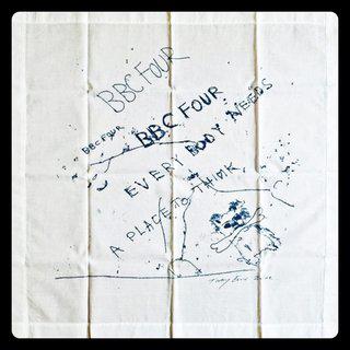 Tracey Emin, Everybody Needs a Place to Think (Limited Edition Vintage Promotional Handkerchief, VIP Invitation and Box) for British Broadcasting Company (BBC 4)