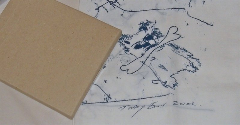 view:18827 - Tracey Emin, Everybody Needs a Place to Think (Limited Edition Vintage Promotional Handkerchief, VIP Invitation and Box) for British Broadcasting Company (BBC 4) - 