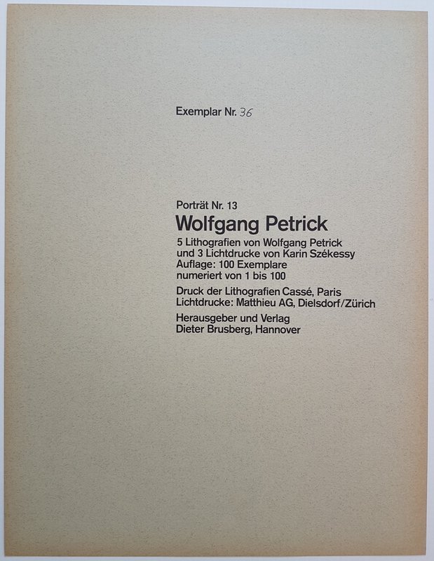view:29460 - Wolfgang Petrick, (Partial) Portfolio "Portrait #13 - Wolfgang Petrick " with Karin Szekessy - 