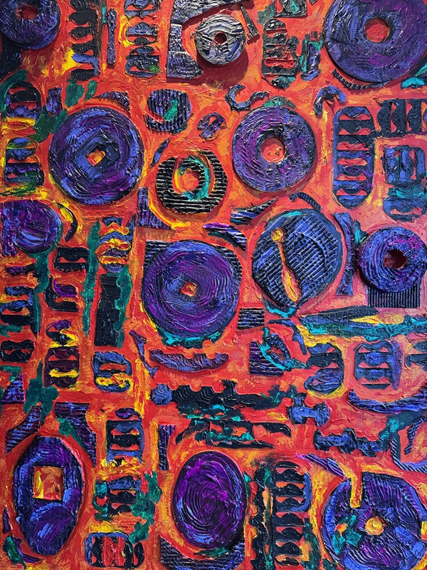 picture of the exhibition location 1950’s Rock & Roll acrylics, Mixed Media Assemblage 40” x 30” x 1.5”