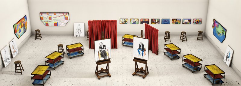 picture of the exhibition location Seven Trollies, Six and a Half Stools, Six Portraits, Eleven Paintings, and Two Curtains