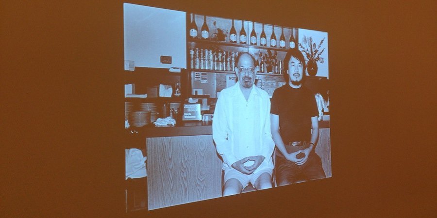 A photograph by former East Village denizen Ai Weiwei of him and his neighbor and friend Allen Ginsberg