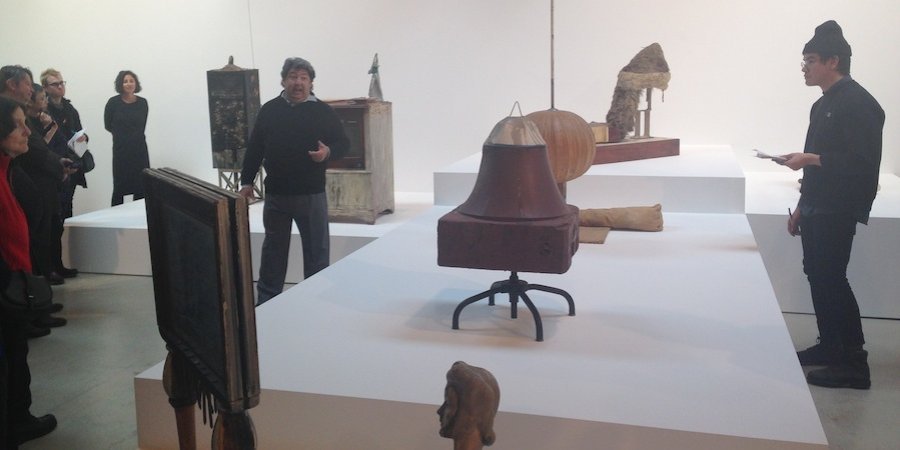 Curator Paul Schimmel of Hauser, Wirth & Schimmel gave a tour of the new show of dealer Reinhard Onnasch's collection at Hauser & Wirth, here discussing work by Edward Kienholz