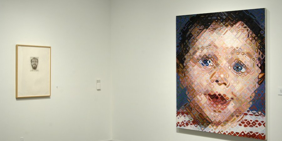 From left: "Self-Portrait" (1975), ink and graphite on paper; "Emma" (2000), oil on canvas