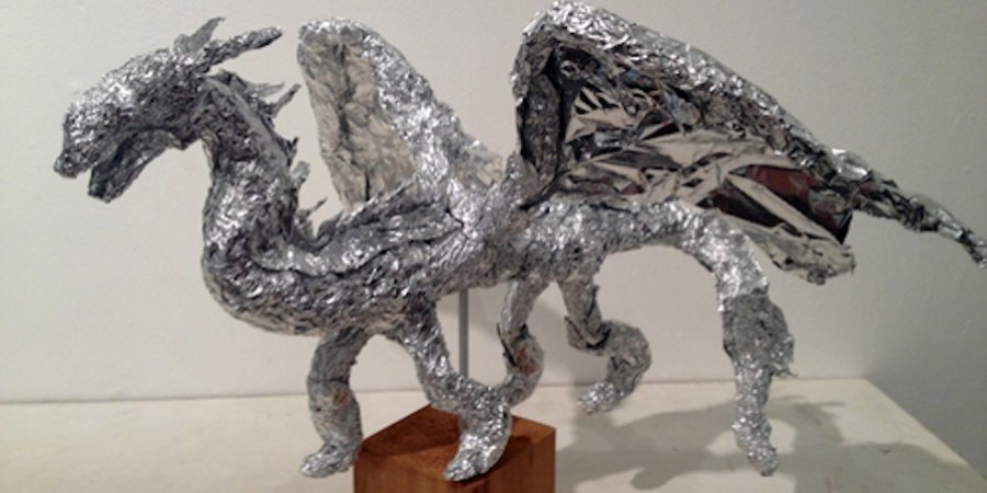A Spence X aluminum dragon at Dorian Grey Gallery.