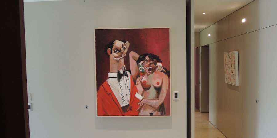 Outside the children's rooms is another George Condo, this one portraying his louche recurring character Rodrigo on his wedding night. 