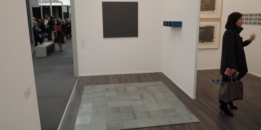 Another floor sculpture at Simon Lee Gallery, accompanied by a Gerhard Richter "Grey Mirror" painting